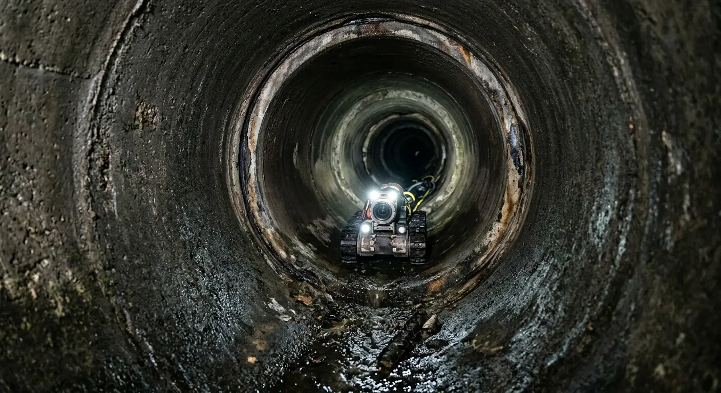 Robotic sewer camera inspecting pipe interior for Sewer Line Repair in Fort Stewart